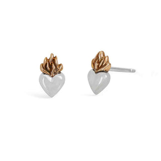 Nina Designs Mixed Metal Tiny Flaming Heart Post Earrings