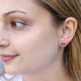 Sterling Silver Crab Earrings on Ear