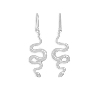 Sterling Silver Snake Dangle Earrings 50x14mm on white background