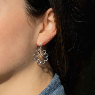 Silver Daisy Earring on ear