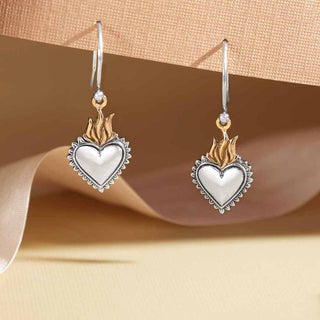 Nina Designs Mixed Metal Flaming Heart Dangle Earrings