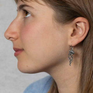 Sterling Silver Jellyfish Dangle Earrings on model