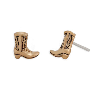 Bronze Cowboy Boot Stud Earrings