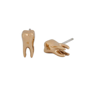 Bronze Tooth Stud Earrings on white background