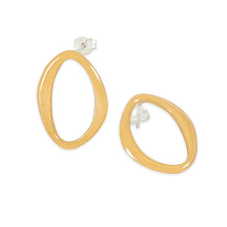 Bronze Asymmetrical Oval Post Earrings on white background