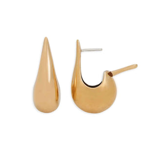 Bronze Large Teardrop Huggie Hoops showing open hinge closure on white background