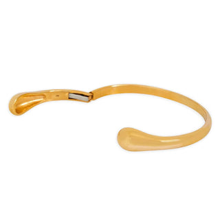 Bronze Teardrop Cuff Bracelet showing open hinge closure on white background