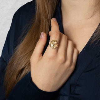 Bronze Owl Face Ring on Hand