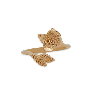 A bronze wrap ring featuring a detailed flower and leaf design, shown on a plain white background.