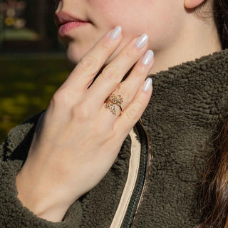 Bronze Adjustable Chrysanthemum Ring on model hand