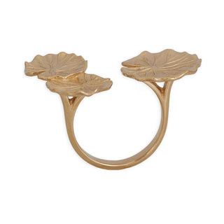 Bronze ring with lotus flower designs on a white background