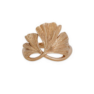 Bronze Ginkgo leaf-shaped ring on a white background