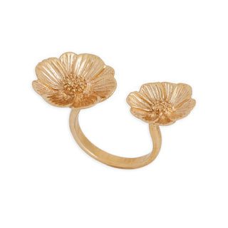 Bronze floral adjustable ring on a white background