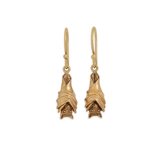 Bronze Hanging Bat Earrings on white background