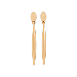 Bronze Small Oval Post Earrings with Long Pod Dangle on white background