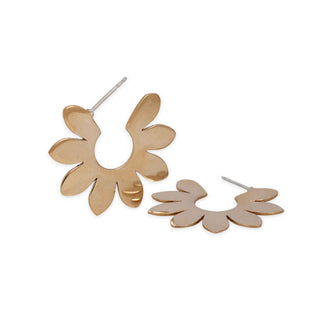 Bronze flower shaped earrings on a white background