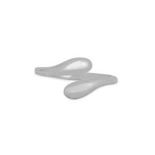 A minimalist silver-toned ring with a smooth, flowing, wave-like design, shown on a clean white background.