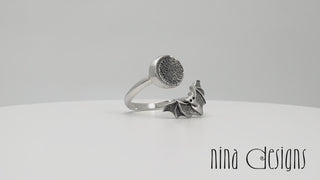 Sterling Silver Adjustable Bat and Moon Ring